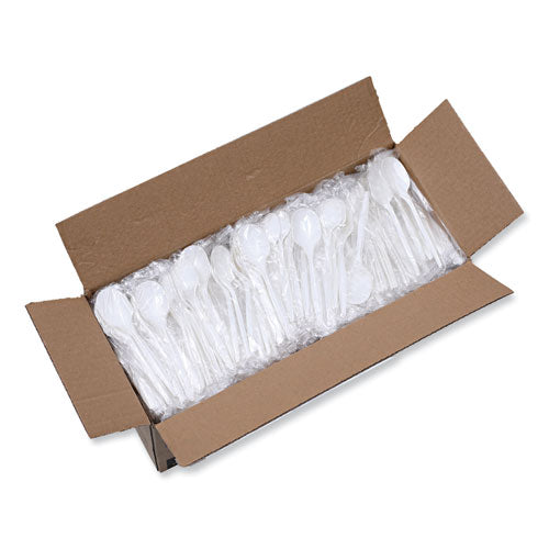 Image of Boardwalk® Heavyweight Wrapped Polypropylene Cutlery, Soup Spoon, Plastic, White, 1,000/Carton