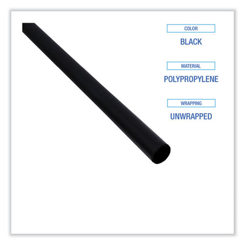 Image of Boardwalk® Single-Tube Stir-Straws, 5.25", Polypropylene, Black, 1,000/pack, 10 Packs/carton