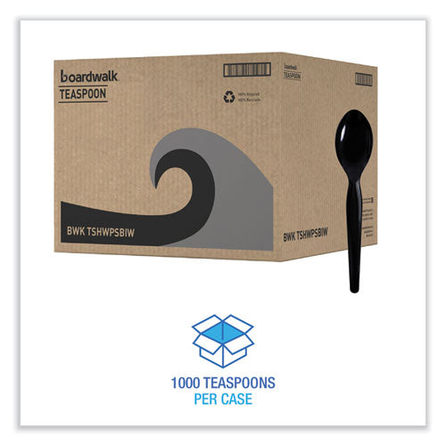 Image of Boardwalk® Heavyweight Wrapped Polystyrene Cutlery, Spoon, Plastic, Black, 1,000/Carton