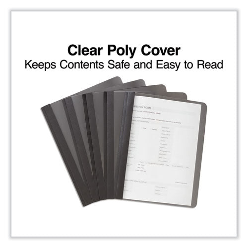 Image of Universal® Clear Front Report Cover With Fasteners, Three-Prong Fastener, 0.5" Capacity, 8.5 X 11, Clear/black, 25/box