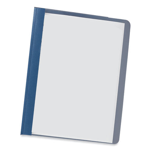 Image of Universal® Clear Front Report Covers with Fasteners, Three-Prong Fastener, 0.5" Capacity, 8.5 x 11, Clear/Dark Blue, 25/Box