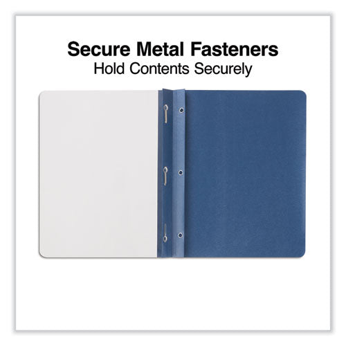 Image of Universal® Clear Front Report Covers with Fasteners, Three-Prong Fastener, 0.5" Capacity, 8.5 x 11, Clear/Dark Blue, 25/Box