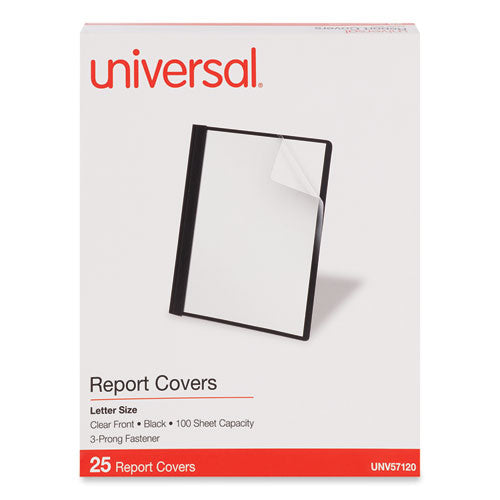 Image of Universal® Clear Front Report Cover, Prong Fastener, 0.5" Capacity, 8.5 X 11, Clear/black, 25/box
