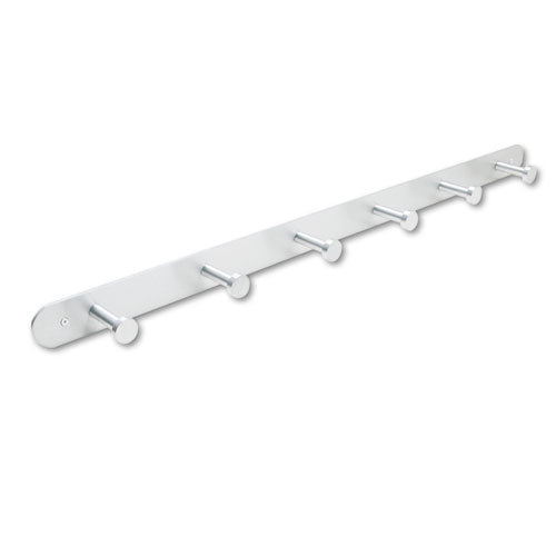 Image of Safco® Nail Head Wall Coat Rack, Six Hooks, Metal, 36w X 2.75d X 2h, Satin