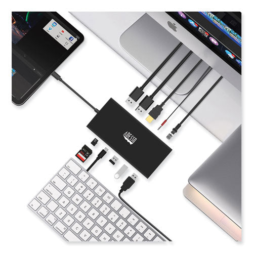 Image of Adesso 12-in-1 USB-C Multi-Port TAA Compliant Docking Station, Black