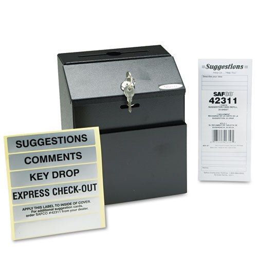 Image of Safco® Steel Suggestion/key Drop Box With Locking Top, 7 X 6 X 8.5, Black Powder Coat Finish