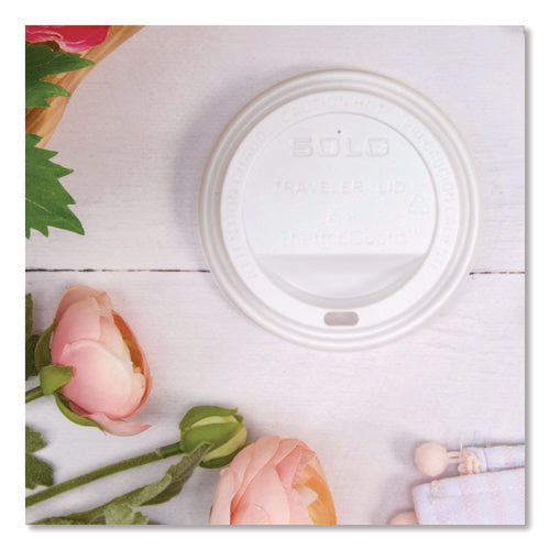 Image of SOLO® Solo Traveler Sip Through Lids for ThermoGuard Hot Cups, Fits 12 oz to 24 oz Hot Cups, Plastic, White, 1,200/Carton