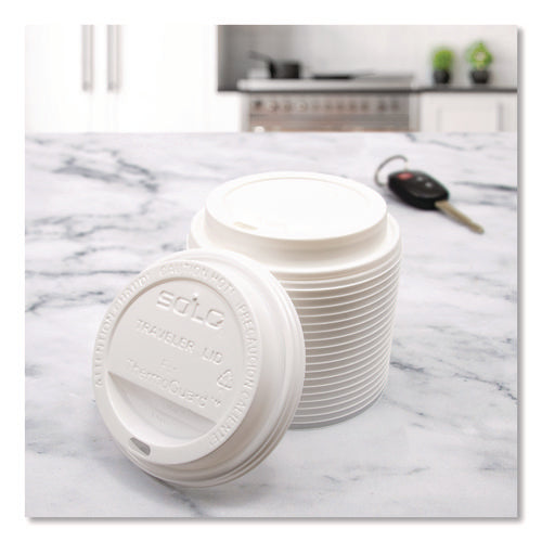 Image of SOLO® Solo Traveler Sip Through Lids for ThermoGuard Hot Cups, Fits 12 oz to 24 oz Hot Cups, Plastic, White, 1,200/Carton