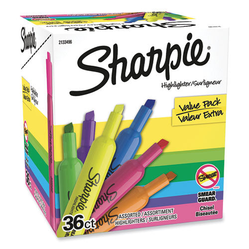 Image of Sharpie® Tank Style Highlighters, Assorted Ink Colors, Chisel Tip, Assorted Barrel Colors, 36/pack