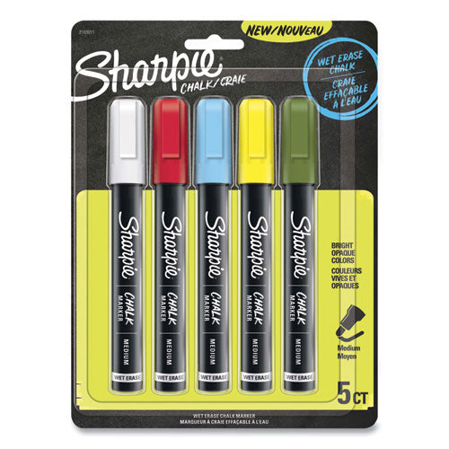 Image of Sharpie® Wet-Erase Chalk Marker, Medium Bullet Tip, Assorted Colors, 5/pack
