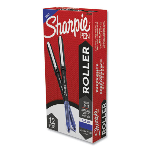 Image of Sharpie® Roller Professional Design Rollerball Pen, Stick, Medium 0.7 mm, Blue Ink, Black/Blue Barrel, Dozen