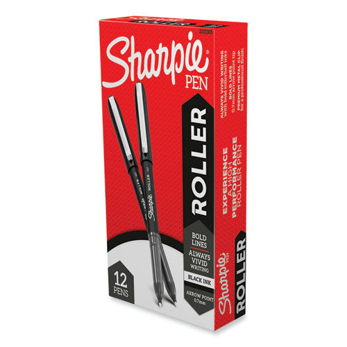 Image of Sharpie® Roller Professional Design Rollerball Pen, Stick, Medium 0.7 mm, Black Ink, Black Barrel, Dozen