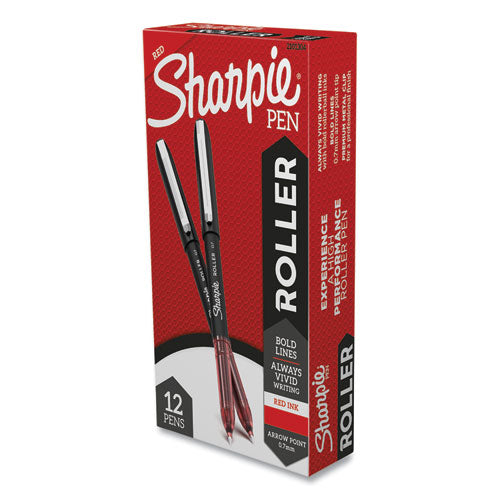 Image of Sharpie® Roller Professional Design Rollerball Pen, Stick, Medium 0.7 mm, Red Ink, Black/Red Barrel, Dozen