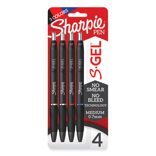Image of Sharpie® S-Gel S-Gel High-Performance Gel Pen, Retractable, Medium 0.7 Mm, Assorted Ink Colors, Black Barrel, 4/pack