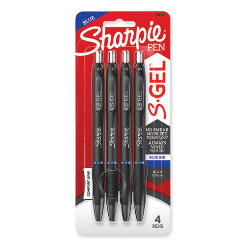 Image of Sharpie® S-Gel S-Gel High-Performance Gel Pen, Retractable, Bold 1 Mm, Blue Ink, Black Barrel, 4/pack