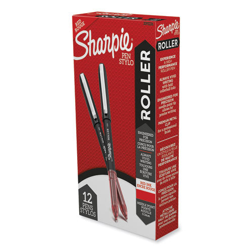 Image of Sharpie® Roller Professional Design Rollerball Pen, Stick, Fine 0.5 mm, Red Ink, Black/Red Barrel, Dozen