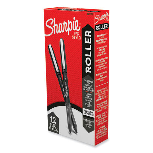 Image of Sharpie® Roller Professional Design Rollerball Pen, Stick, Fine 0.5 mm, Black Ink, Black Barrel, Dozen