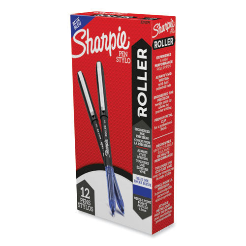 Image of Sharpie® Roller Professional Design Rollerball Pen, Stick, Fine 0.5 mm, Blue Ink, Black/Blue Barrel, Dozen