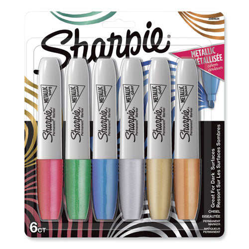 Image of Sharpie® Metallic Chisel Tip Permanent Marker, Medium Chisel Tip, Assorted, 6/pack