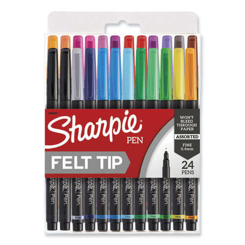 Image of Sharpie® Art Pen Porous Point Pen, Stick, Fine 0.4 Mm, Assorted Ink Colors, Black Barrel, 24/pack