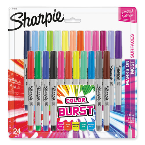 Image of Sharpie® Ultra Fine Tip Permanent Marker, Ultra-Fine Needle Tip, Assorted Classic and Limited Edition Color Burst Colors, 24/Pack