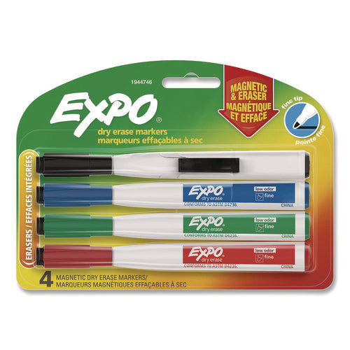Image of EXPO® Magnetic Dry Erase Marker, Fine Bullet Tip, Assorted Colors, 4/Pack