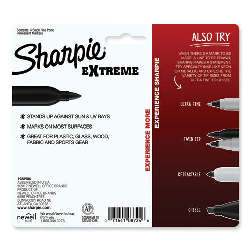 Image of Sharpie® Extreme Marker, Fine Bullet Tip, Black, 4/pack