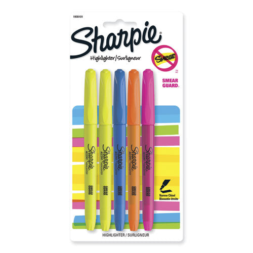Image of Sharpie® Pocket Style Highlighters, Assorted Ink Colors, Chisel Tip, Assorted Barrel Colors, 5/set
