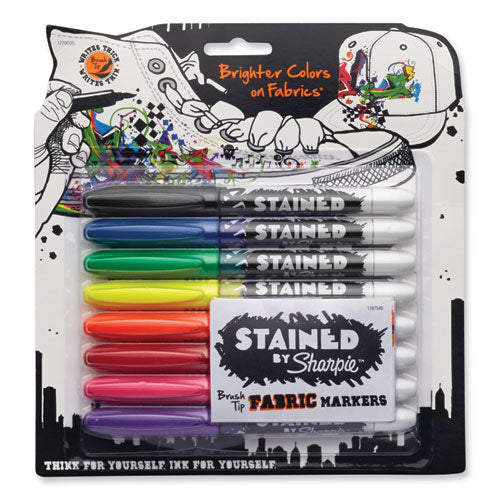 Image of Sharpie® Stained Fabric Markers, Medium Brush Tip, Assorted Colors, 8/pack
