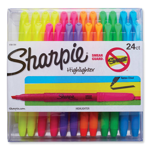 Image of Sharpie® Pocket Style Highlighters, Assorted Ink Colors, Chisel Tip, Assorted Barrel Colors, 24/pack