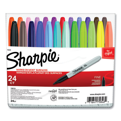 Image of Sharpie® Fine Tip Permanent Marker, Fine Bullet Tip, Assorted Colors, 24/set