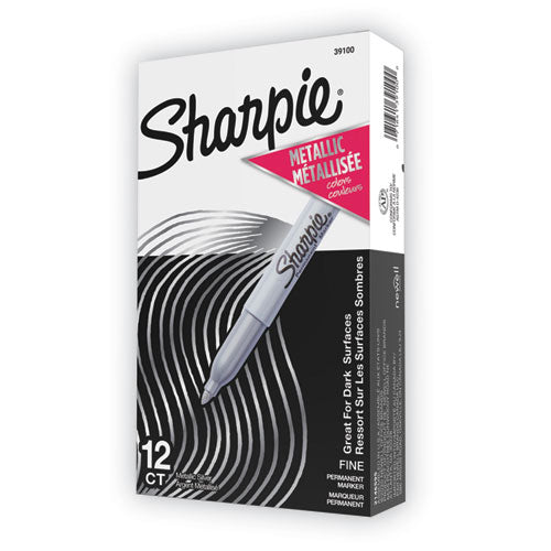 Image of Sharpie® Metallic Fine Point Permanent Markers, Fine Bullet Tip, Metallic Silver, Dozen