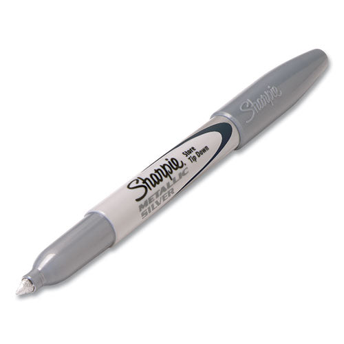 Image of Sharpie® Metallic Fine Point Permanent Markers, Fine Bullet Tip, Metallic Silver, Dozen