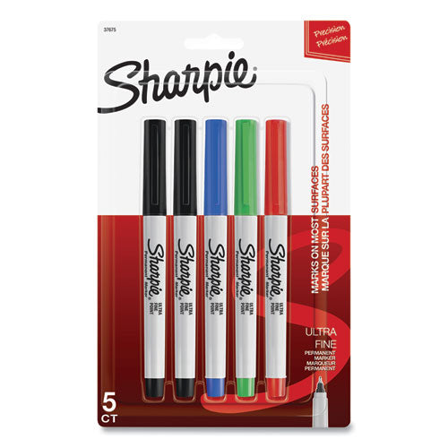 Image of Sharpie® Ultra Fine Tip Permanent Marker, Ultra-Fine Needle Tip, Assorted Colors, 5/Set