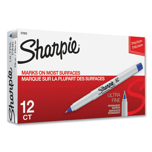 Image of Sharpie® Ultra Fine Tip Permanent Marker, Ultra-Fine Needle Tip, Blue, Dozen