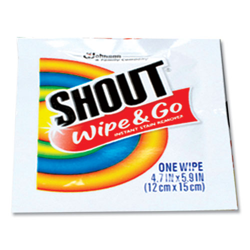 Image of Shout® Wipe and Go Instant Stain Remover, 4.7 x 5.9, Unscented, White, 80 Packets/Carton