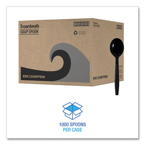 Image of Boardwalk® Heavyweight Wrapped Polypropylene Cutlery, Soup Spoon, Plastic, Black, 1,000/Carton