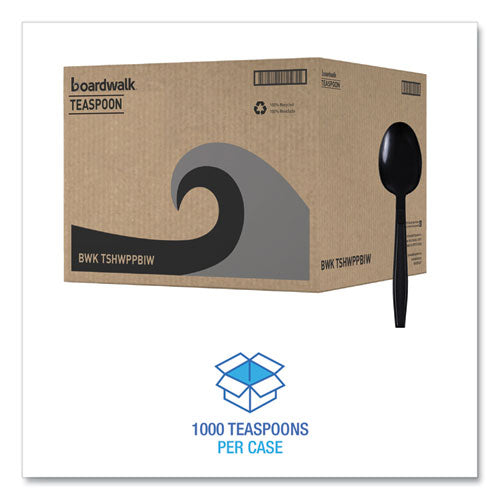 Image of Boardwalk® Heavyweight Wrapped Polypropylene Cutlery, Spoon, Plastic, Black, 1,000/Carton