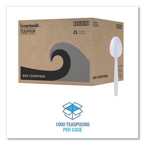 Image of Boardwalk® Heavyweight Wrapped Polypropylene Cutlery, Spoon, Plastic, White, 1,000/Carton