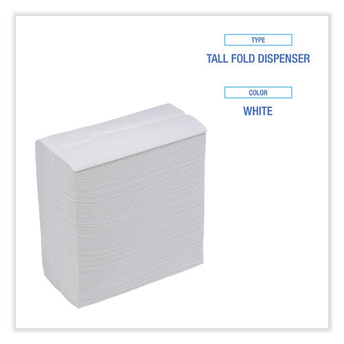 Image of Boardwalk® Tallfold Dispenser Napkin, 12" X 7", White, 500/pack, 20 Packs/carton