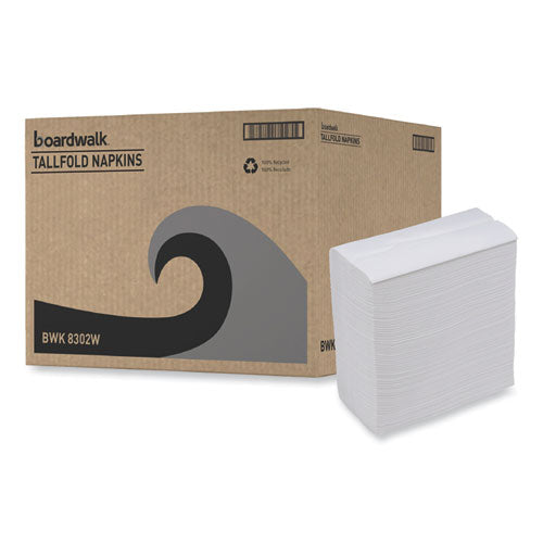 Image of Boardwalk® Tallfold Dispenser Napkin, 12" X 7", White, 500/pack, 20 Packs/carton