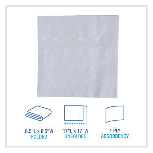 Image of Boardwalk® Dinner Napkin, 1-Ply, 17 x 17, White, 250/Pack, 12 Packs/Carton