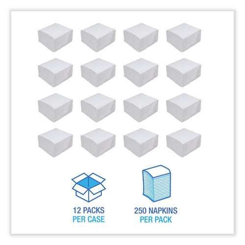 Image of Boardwalk® Dinner Napkin, 1-Ply, 17 x 17, White, 250/Pack, 12 Packs/Carton