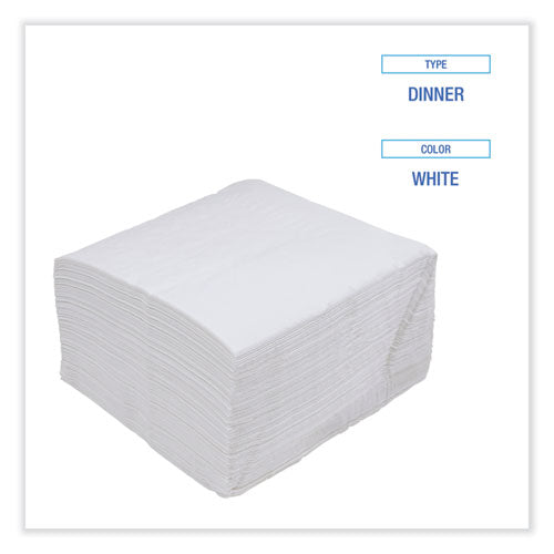 Image of Boardwalk® Dinner Napkin, 1-Ply, 17 x 17, White, 250/Pack, 12 Packs/Carton