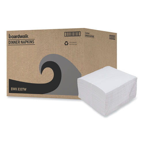 Image of Boardwalk® Dinner Napkin, 1-Ply, 17 x 17, White, 250/Pack, 12 Packs/Carton