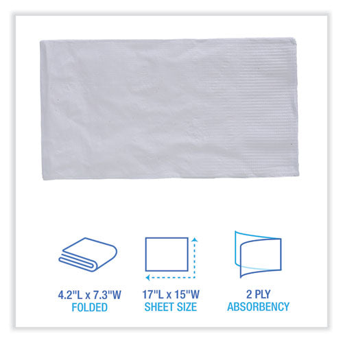 Image of Boardwalk® Dinner Napkin, 2-Ply, 17 x 15, White, 100/Pack, 30 Packs/Carton