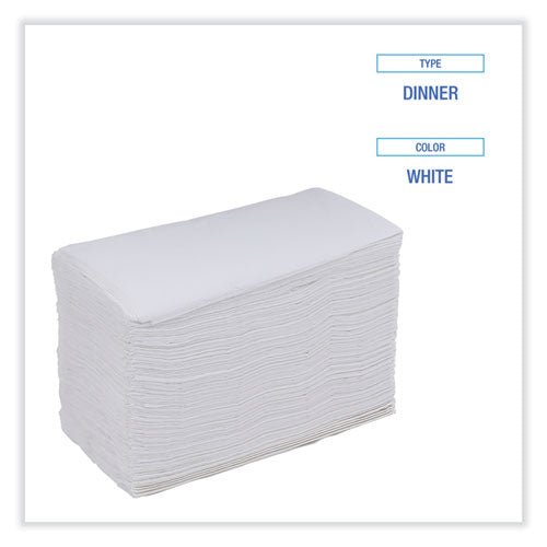 Image of Boardwalk® Dinner Napkin, 2-Ply, 17 x 15, White, 100/Pack, 30 Packs/Carton