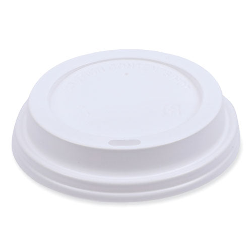 Image of Boardwalk® Deerfield Hot Cup Lids, Fits 10 oz to 20 oz Boardwalk Deerfield Hot Cups, Plastic, White, 50/Pack, 20 Packs/Carton