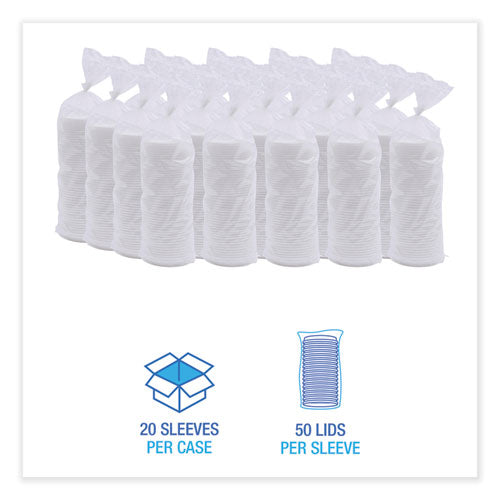Image of Boardwalk® Deerfield Hot Cup Lids, Fits 10 oz to 20 oz Boardwalk Deerfield Hot Cups, Plastic, White, 50/Pack, 20 Packs/Carton