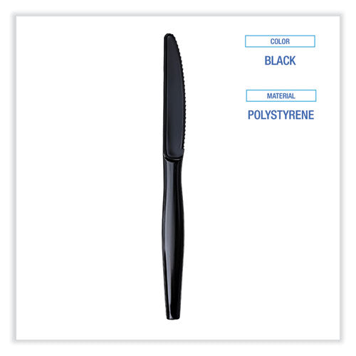 Image of Boardwalk® Heavyweight Wrapped Polystyrene Cutlery, Knife, Plastic, Black, 1,000/Carton
